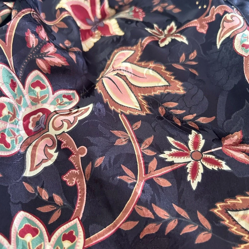 VINTAGE VICTORIA’S‎ SECRET Gold Label Midnight Navy Floral Satin Kimono Robe OS